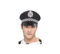 Smiffy's Police Panda Cap Fabric Check Band - Black - police cap hat panda fancy dress adults cop band