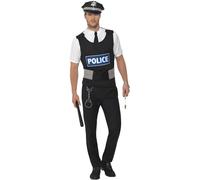 Smiffys Policeman Instant Kit, Black with Vest, Mock Shirt, Hat and Handcuffs, Cops & Robbers Fancy Dress, Cops and Robbers Dress Up Costumes