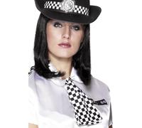 Smiffys Policewoman's Scarf, Black & White with Elastic Neck Band, Cops & Robbers Fancy Dress, Cops and Robbers Dress Up Accessories