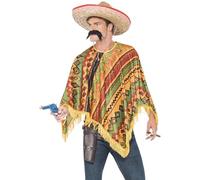 Adults Poncho + Moustache Mexican Bandit Western Fancy Dress Instant Costume Kit