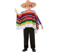 Smiffys Poncho, Multi-Coloured , Boys Fancy Dress, Mexican Dress Up Costumes