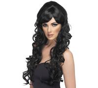 Adult's Black Long Pop Starlet Wig - wig pop black curly long starlet fancy dress ladies accessory smiffys costume