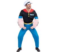 Smiffys Popeye Costume for Adults, Official Licensed Cartoon Sailor Fancy Dress Outfit with Muscle Top, Blue Trousers and Sailor Hat, Classic Comic Character Halloween and Party Costume Large