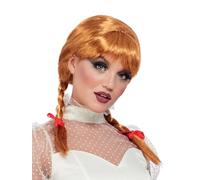 Smiffys Porcelain Doll Wig, Auburn with Plaits & Ribbons, Halloween Fancy Dress Accessory, Halloween Fancy Dress Accessories Dress Up Masks