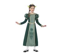 Smiffys Children's Shrek Princess Fiona Costume, Dress, Tiara Headband & Ears, Official Shrek License Outfit with Puff Sleeves & Princess Fiona Details, Group Costume