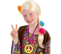 Smiffys Princess/Hippie Long Plait Wig with Flowers, Girls Fancy Dress, Child Dress Up Wigs
