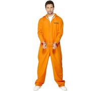 Smiffys Escaped Prisoner Costume, Orange with Boiler Suit, Cops & Robbers Fancy Dress, Adult Dress Up Costumes