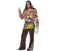 Smiffys Psychedelic Hippie Man Costume, Multi - Chest 38"-40", Leg Inseam 32.75"