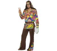 Smiffys Psychedelic Hippie Man Costume multi-coloured, with pants, shirt, Size M
