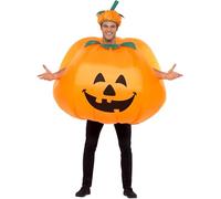 Smiffys Pumpkin Inflatable Costume, Orange with Fan, Bodysuit & Hat, Halloween Adult Fancy Dress, Pumpkin Dress Up Costumes