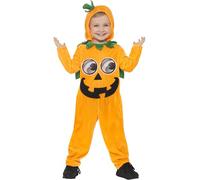 Smiffys Pumpkin Toddler Costume, Orange & Black with Hooded Jumpsuit & 3D Printed Eyes, Halloween Child Fancy Dress, Pumpkin Dress Up Costumes