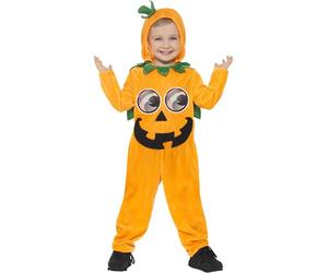 Smiffys Pumpkin Toddler Costume, Orange & Black with Hooded Jumpsuit & 3D Printed Eyes, Halloween Child Fancy Dress, Pumpkin Dress Up Costumes