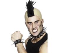 Smiffys Punk Choker and Wristband, Silver 1980s 80s Fancy Dress dressing up