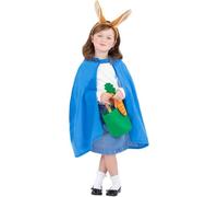 Smiffys Rabbit Kit for Kids, Blue Hooded Cape, Bunny Ear Headband, Green Fabric Bucket, Plush Carrot, Girls Animal Fancy Dress Costume Accessories for Easter, School Plays, Book Week, Parties