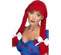 Smiffys Rag Doll Wig, Red Pigtails with a Fringe and Bows, Fairytale, Wings and Wands Fancy Fancy Dress, Adult Dress Up Wigs