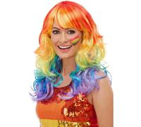 Smiffys Rainbow Glam Wig, Multi-Coloured, Rainbow/Gay Pride Items Fancy Dress, Adult Dress Up Wigs