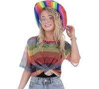 Smiffys Rainbow Mesh Top, Unisex Pride Festival T-Shirt, Colourful See-Through Fishnet Design, Lightweight & Breathable, LGBTQ+ Fancy Dress Costume, Summer Party & Clubwear Accessory