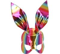 Smiffys Rainbow Metallic Bunny Mask on Elastic, Rainbow/Gay Pride Items Fancy Dress, Adult Dress Up Eye masks