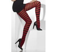 Smiffys Opaque Tights, Red & Black Striped, Fever Hosiery Fancy Dress, Fever Dress Up Accessories