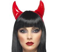 Smiffys Red Devil Horns on Headband, One Size for Adults & Teens, Glossy Red Horn Headband for Devil Costumes