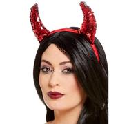 Smiffys Red Reversible Sequin Devil Horns on Headband - Sparkly Halloween Fancy Dress Accessory for Women & Men - Evil Horns for Devil Costumes, Hen Dos, Festivals & Party Looks