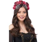 Smiffys Red Rose & Skeleton Hand Headband, Halloween Fancy Dress Accessory, Day of The Dead Dress Up Hats