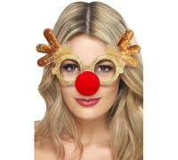 Smiffys Reindeer Comedy Specs, Gold , Christmas Fancy Dress Accessory, Xmas Dress Up Accessories