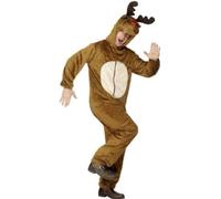 Smiffys Reindeer Costume, Brown with Hooded Jumpsuit, Christmas Adult Fancy Dress, Animal Dress Up Costumes