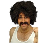 Smiffys Retro Wig & Tash, Brown, 1980's Fancy Dress, Adult Dress Up Wigs Halloween