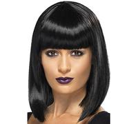 Smiffys R'n'B Star Wig, Black Short, Blunt Cut Bob with Fringe, Icons & Idols Fancy Dress, Adult Dress Up Wigs