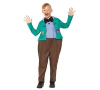 Smiffys Roald Dahl Deluxe Augustus Gloop Costume, Green with Hooped All In One, Golden Ticket & Chocolate, Officially Licensed Roald Dahl Fancy Dress, Child Dress Up Costumes