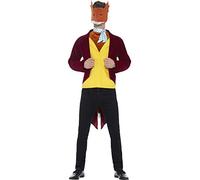 Smiffys Roald Dahl Fantastic Mr Fox Costume, Red Jacket, Mock Waistcoat, Fur Chest, Cravat & Mask, Officially Licensed Roald Dahl Fancy Dress, Adult Dress Up Costumes