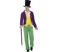 Smiffys Roald Dahl Willy Wonka Costume, Multi-Coloured Jacket, Mock Waistcoat, Trousers, Hat, Bow tie &, Officially Licensed Roald Dahl Fancy Dress, Adult Dress Up Costumes