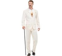 Smiffys Roaring 20s Gent Costume, White with Tuxedo Jacket, Trousers & Mock Top, 1920's Razzle Fancy Dress, 1920s Dress Up Costumes