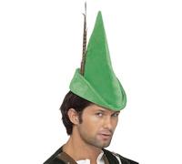 Smiffys Robin Hood Hat, Green with Feather, Deluxe, Historical Fancy Dress, Historical Dress Up Hats