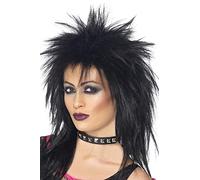 Smiffys Rock Diva Wig, Black Long Mullet, 1980's Fancy Dress, Adult Dress Up Wigs Halloween