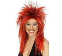 Ladies 80s 1980s 80's Rock Diva Mullet Fancy Dress Wig Red/Black New Smiffys