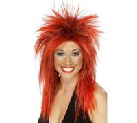 Ladies 80s 1980s 80's Rock Diva Mullet Fancy Dress Wig Red/Black New Smiffys