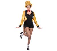 Smiffys Rocky Horror Columbia Costume for Women, Official Licensed Outfit with Sequin Gold Tailcoat & Red Bow Tie, Musical Film Fancy Dress Character Costume for Parties, Halloween & Themed Events