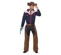 Smiffys Rodeo Cowboy Costume, Blue with Shirt, Chaps and Hat, Cowboys and Indians Fancy Dress, Adult Dress Up Costumes