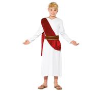 Smiffys Roman Costume, White with Robe, Belt and Headpiece, Boys Fancy Dress, Child Dress Up Costumes