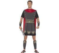 Smiffys Roman Gladiator Costume, Black with Tunic, Attached Cape, Arm Cuffs & Leg Cuffs, Legends & Myths Fancy Dress, Adult Dress Up Costumes