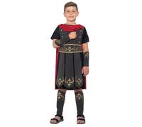 Smiffys Roman Soldier Costume, Black with Tunic, Attached Cape, Arm & Leg Cuffs, Boys Fancy Dress, Child Dress Up Costumes