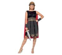 Smiffys Roman Warrior Costume, Black with Dress, Attached Cape, Arm Cuffs & Headband, Legends & Myths Fancy Dress, Adult Dress Up Costumes
