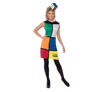 80'S Rubiks Cube Costume Ladies Fancy Dress Retro Womens Funny Costume UK 12-14