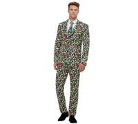 Smiffys Rubik's Cube Suit, Multi-Coloured with Jacket, Trousers & Tie, Officially Licensed Rubiks Cube Fancy Dress, Adult Dress Up Costumes