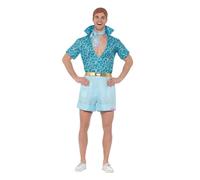 Smiffys Safari Ken Costume Blue for Adults Includes Shirt Shorts Neck Tie and Latex Wig Official Barbie Licensed Costume Perfect for Icon Themed Parties Couples or Groups Matching Couple Options