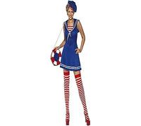 Smiffys Sailor Cutie Costume, Blue Dress, Beret and Stockings, Land, Sea and Air Forces Fancy Dress, Adult Dress Up Costumes