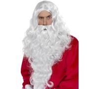 Smiffys Santa Long Wig & Beard Set, White, Classic Father Christmas Fancy Dress Accessory for Adults - Includes Curly Wig & Full Beard, Festive Costume