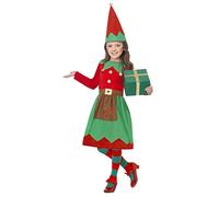 Smiffys Santa's Little Helper Costume, Red & Green with Dress & Hat, Christmas Children's Fancy Dress, Elf Dress Up Costumes